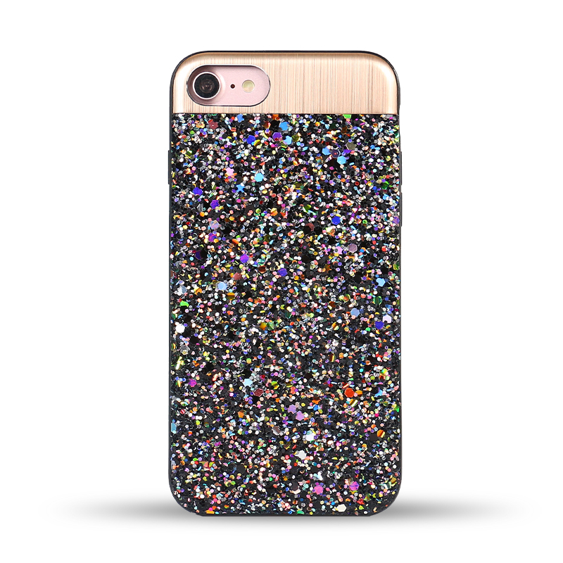 iPHONE 8 Plus / 7 Plus Sparkling Glitter Chrome Fancy Case with Metal Plate (Black)